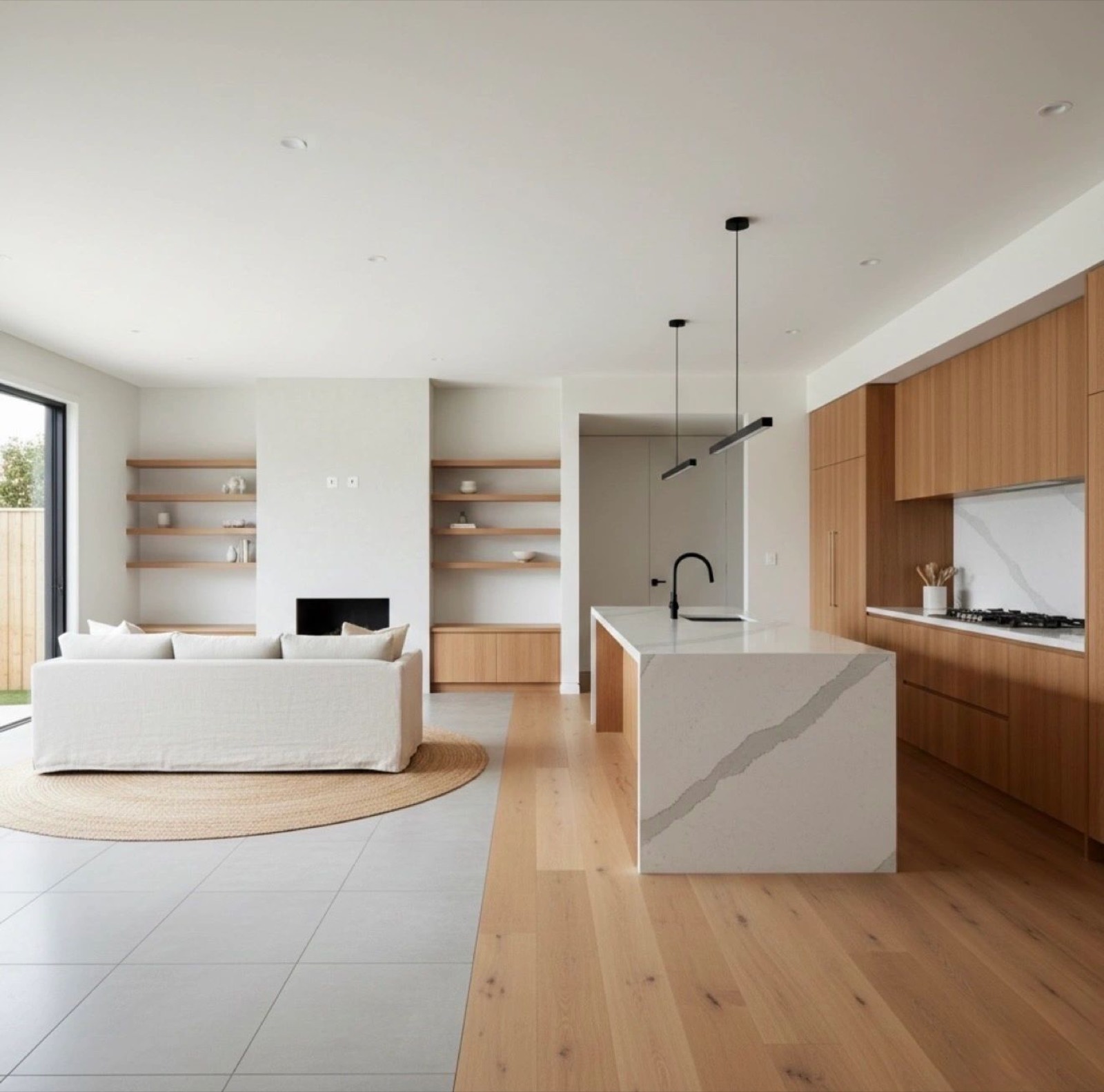Whole-home renovation kitchen and living area